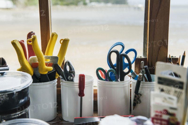 Craft tools in windowsill