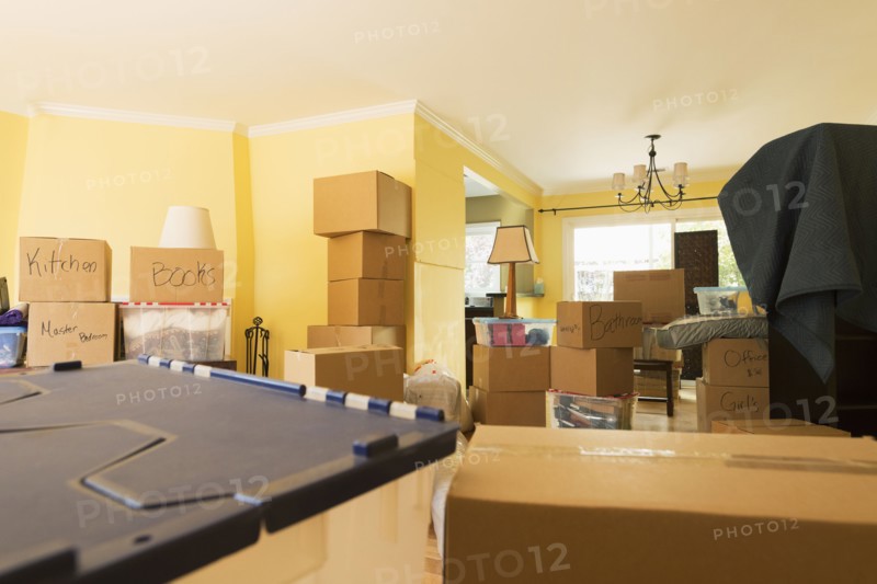 Cardboard boxes in new home