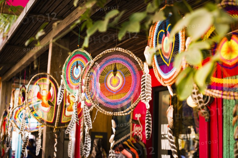 Dream catchers hanging outdoors