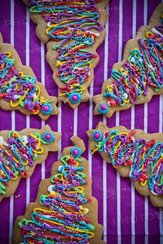 Festive Christmas tree cookies with multicolor icing