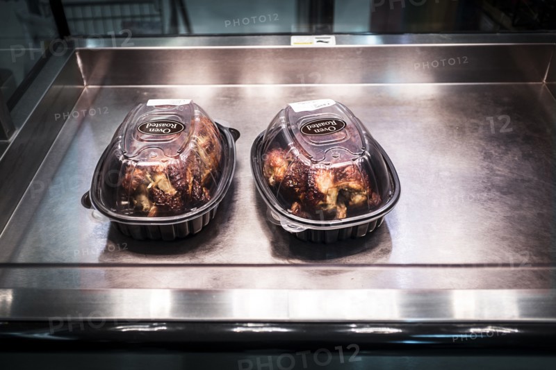 Oven roasted chicken in warmer