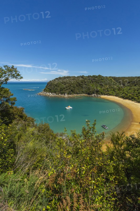 High angle view of boats in remote beach cove