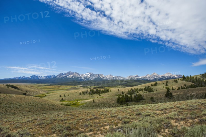 Distant mountain range and rolling landscape