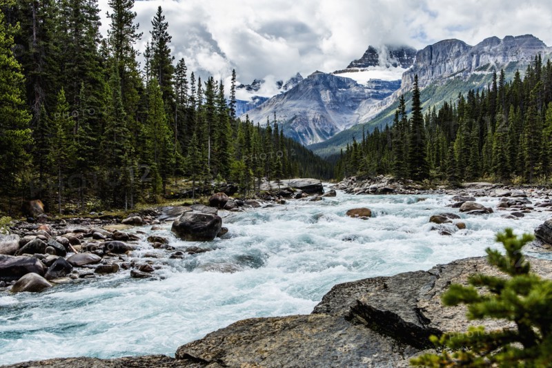River rapids flowing near mountain
