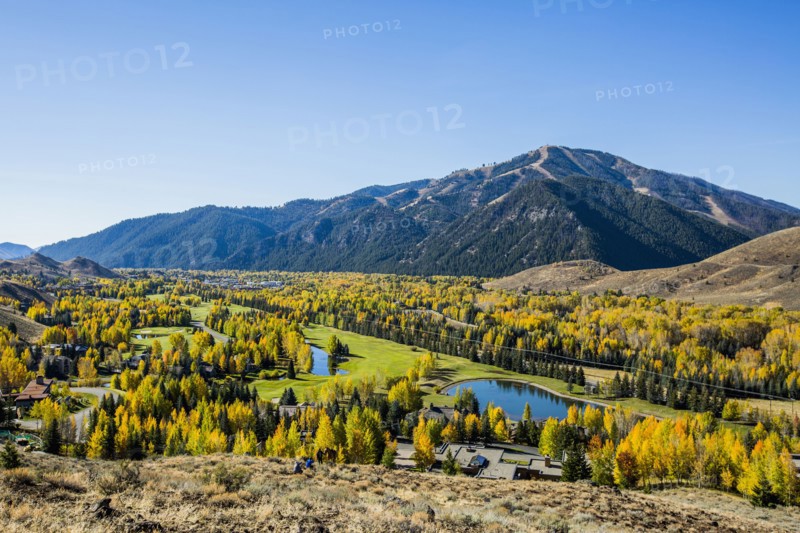 Trees and ponds in mountain landscape