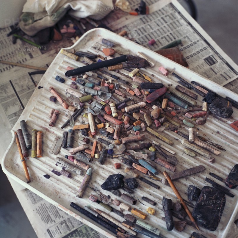 Variety of chalks on tray