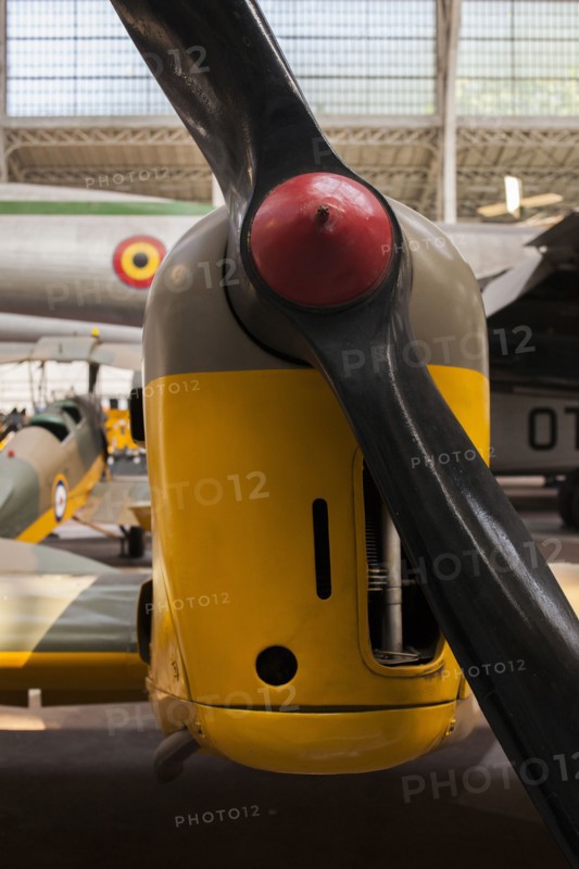Close up of propeller on antique airplane in hangar