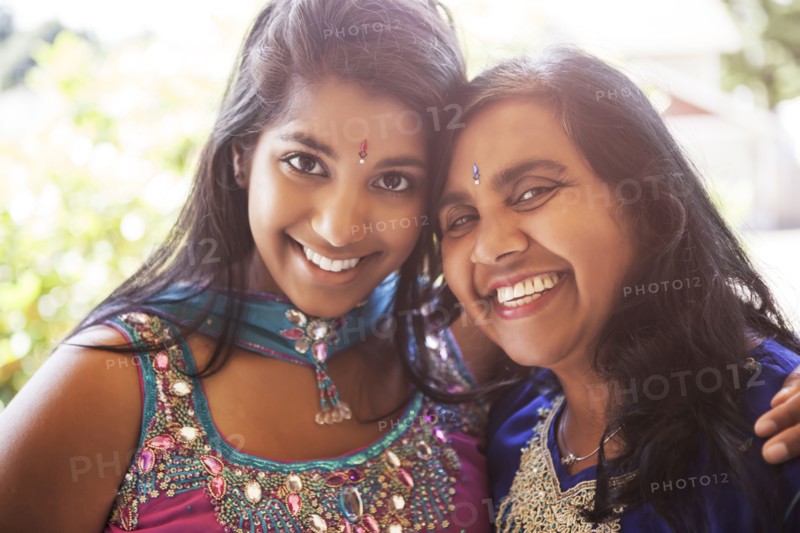 Indian mother and daughter in traditional clothing