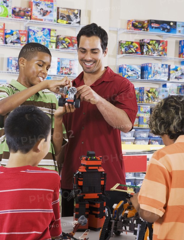 Multi-ethnic children playing in toy store