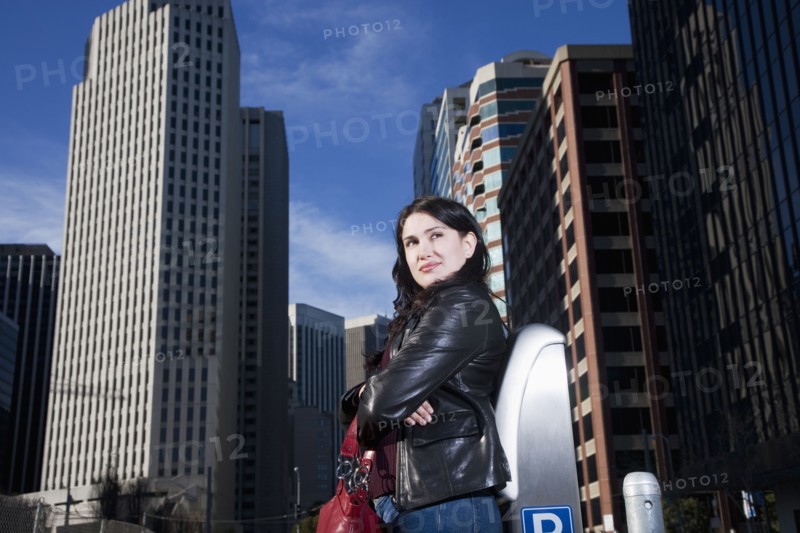 Hispanic woman in urban scene