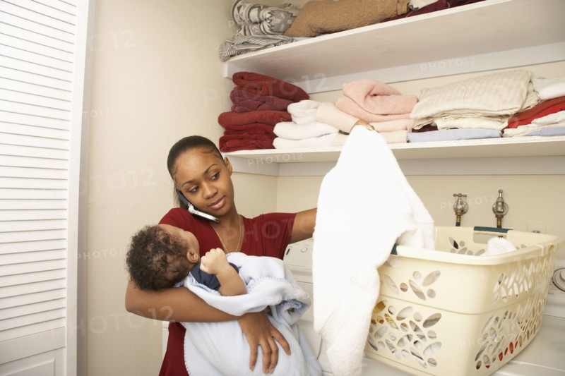 Mother doing laundry