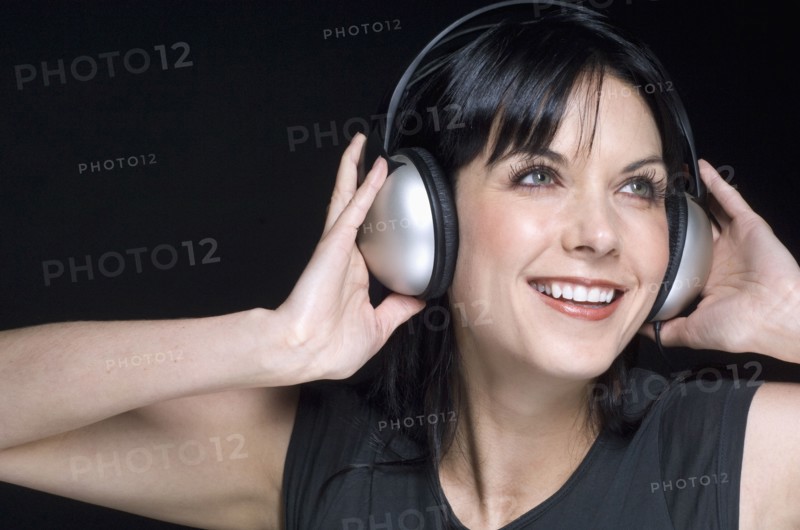 Portrait of woman wearing headphones