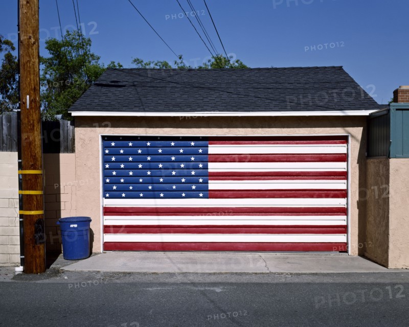 American flag painted on garage door