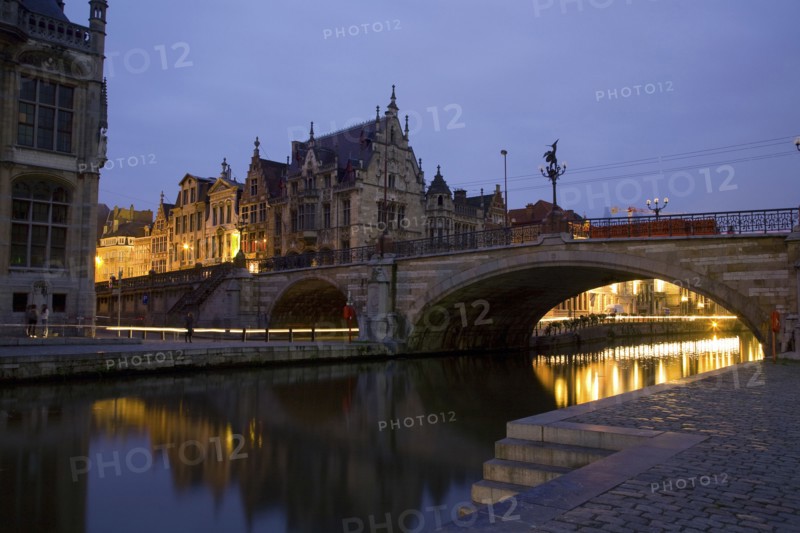 Quaint buildings in town at night