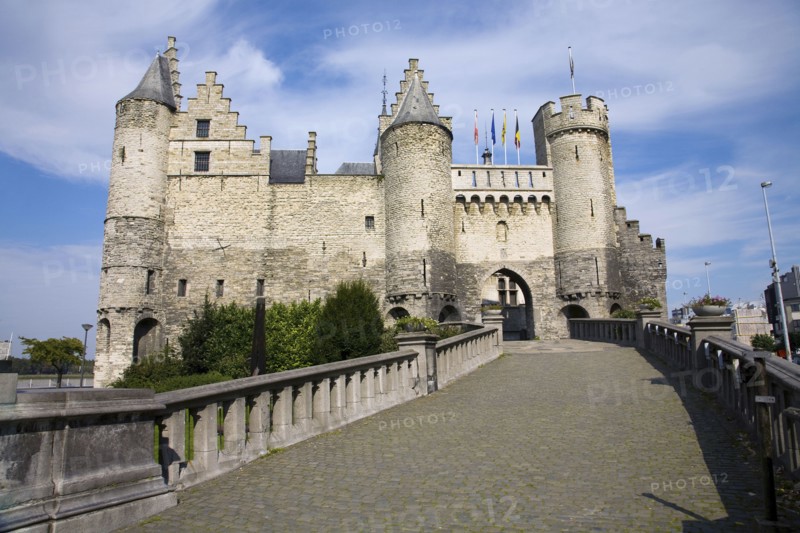 Entrance to ornate castle with turrets