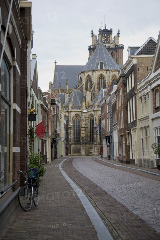 Dutch church and cobblestone street
