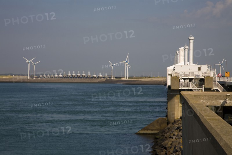 Wind turbines on waterfront