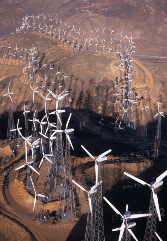 Aerial view of wind turbines on Tehachapi Pass