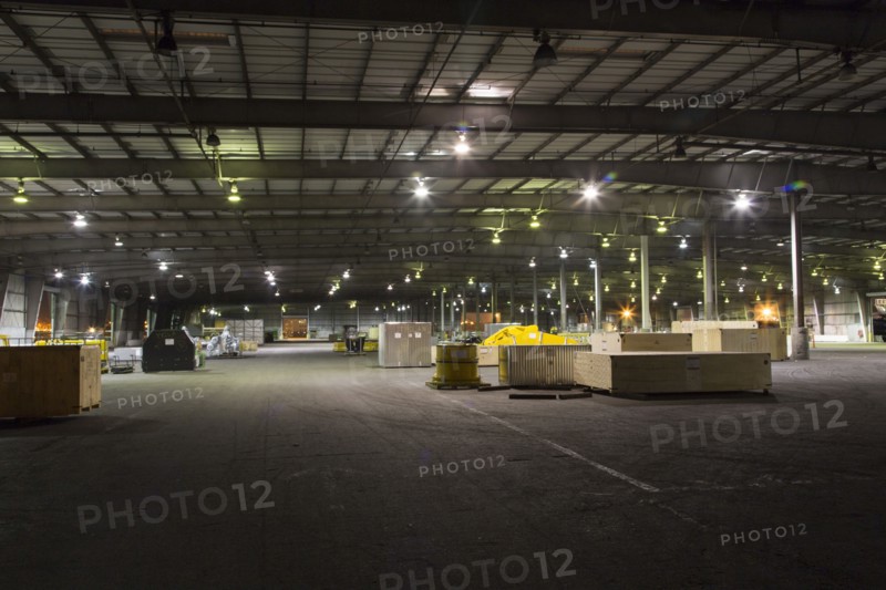 Pallets and containers in warehouse