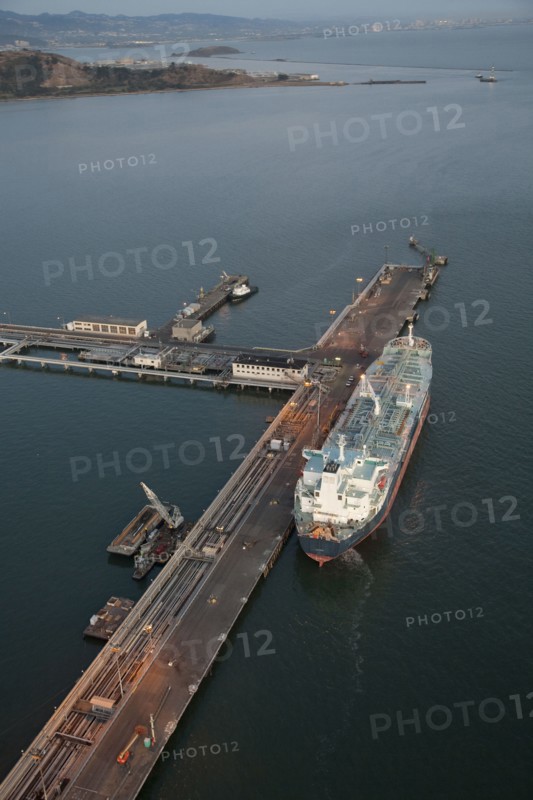 Aerial view of freighter at port
