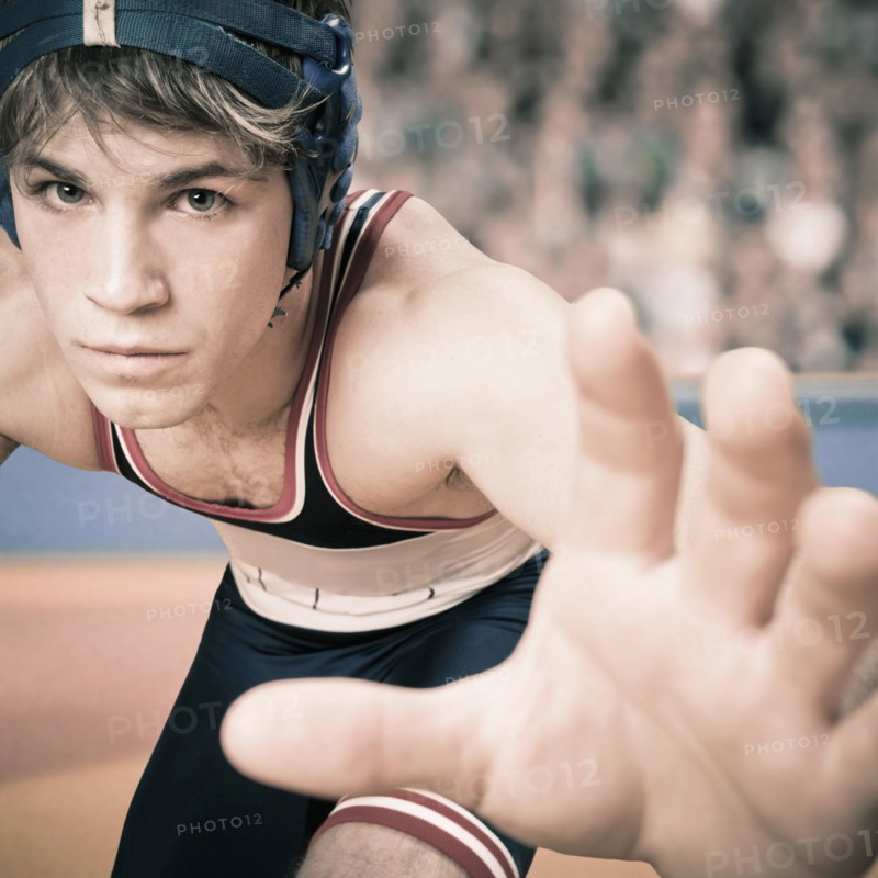 Caucasian wrestler in stance