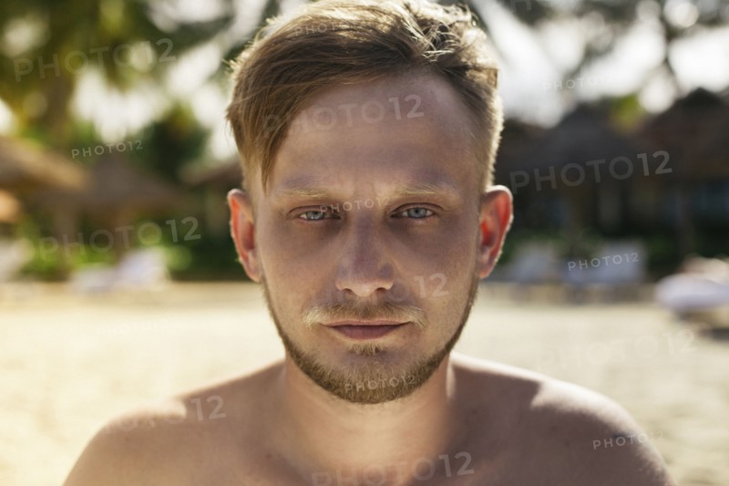 Close up of face of serious Caucasian man