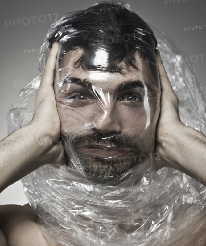 Man wrapped in plastic