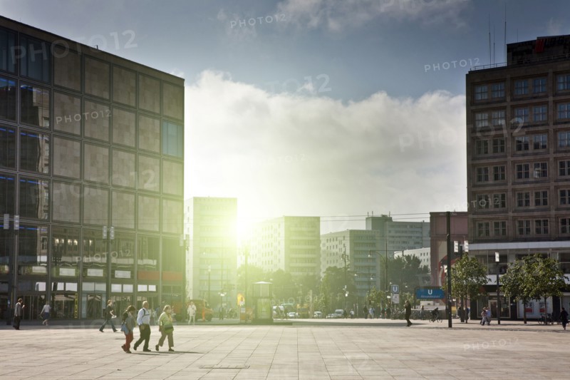 People walking in square