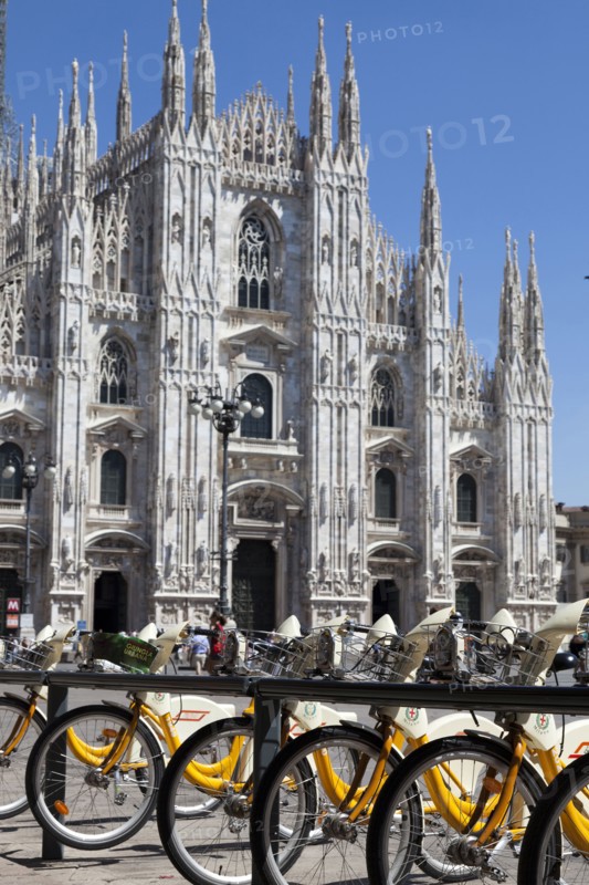 Ornate cathedral and bicycle parking