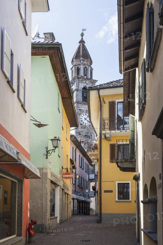 Church tower over village street