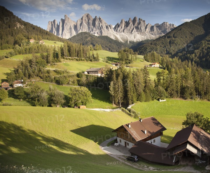 Houses in remote mountain landscape