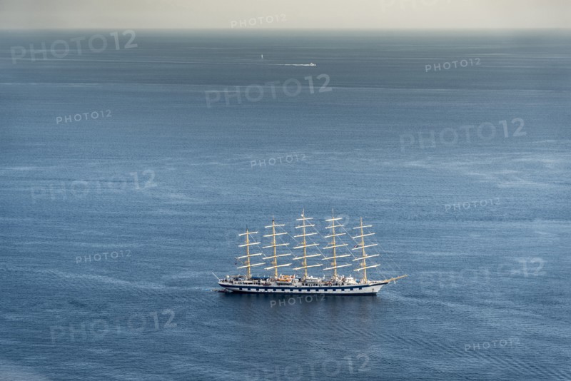 Aerial view of boat in ocean