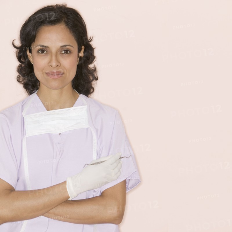 Portrait of female nurse in scrubs