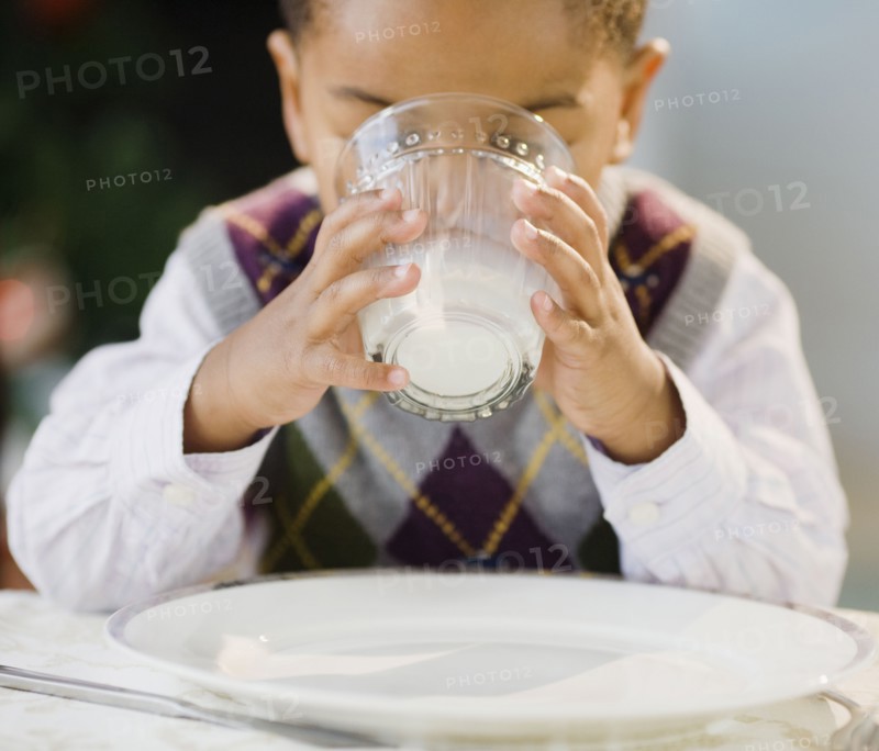 African American boy drinking milk