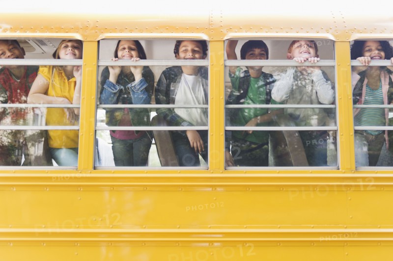 Children riding school bus
