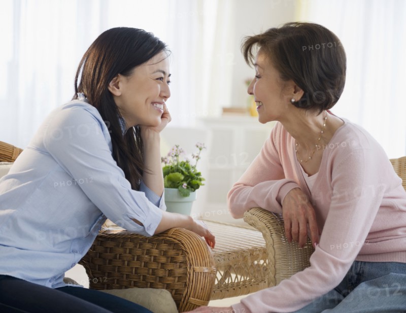 Japanese mother and child talking