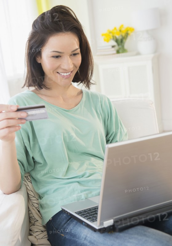 Caucasian woman shopping online