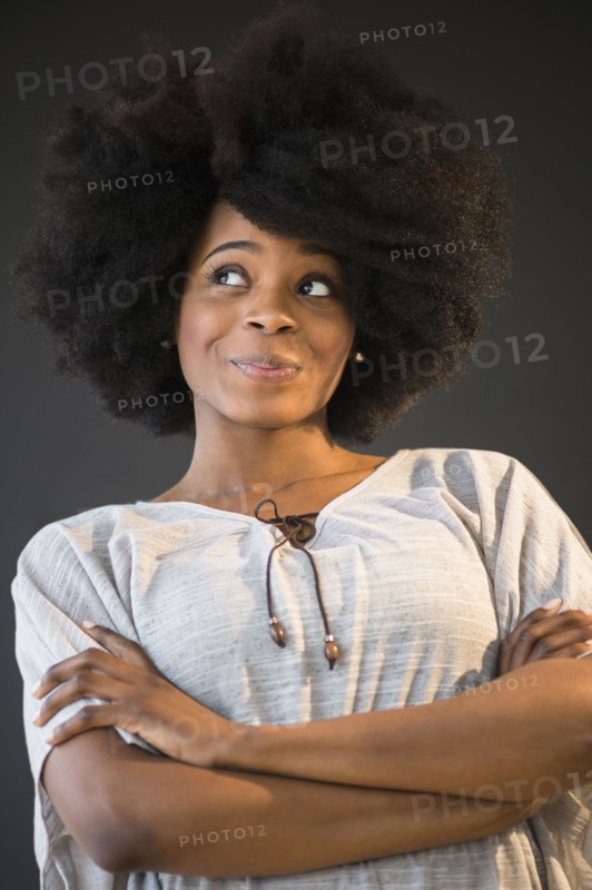 Mixed race woman smiling