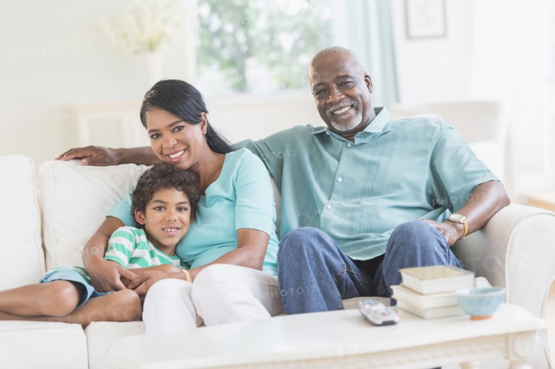 Three generations of family relaxing together