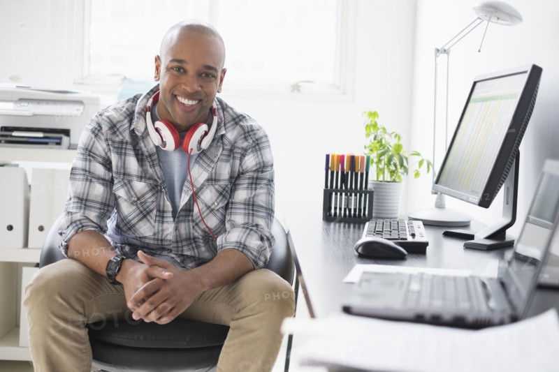Black businessman working in office