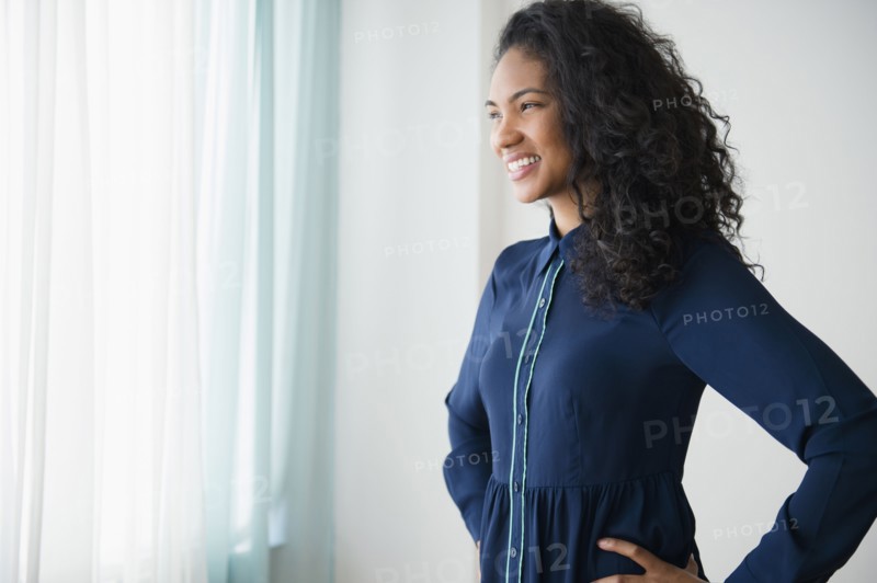 Mixed race woman smiling