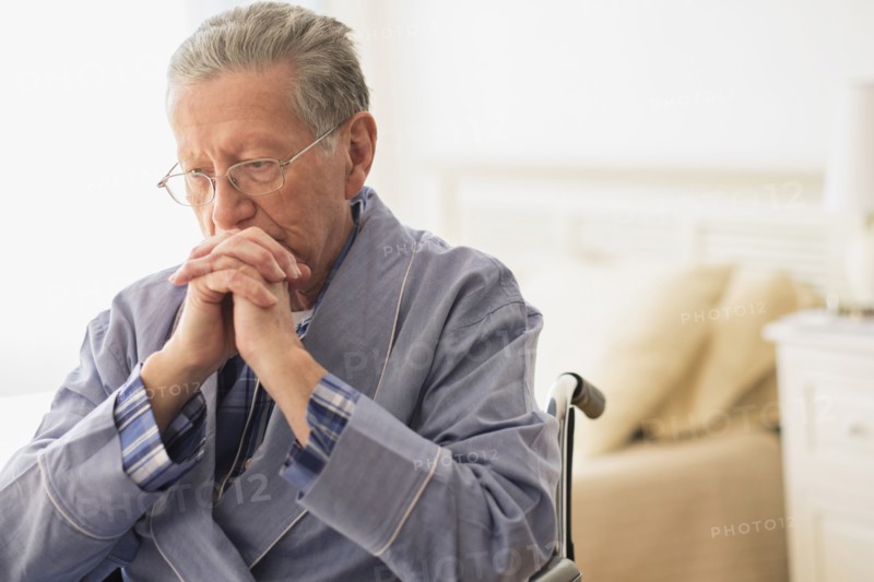 Senior Caucasian man sitting in wheelchair