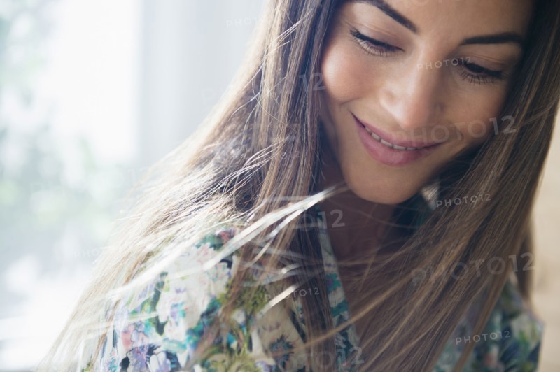 Caucasian woman looking down