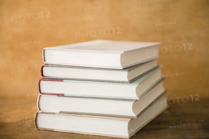Close up of stack of books