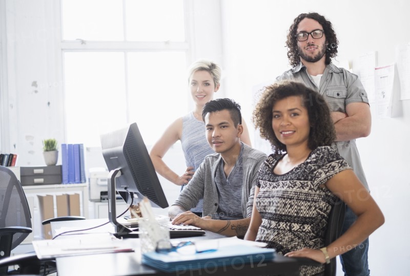 Business people smiling in office