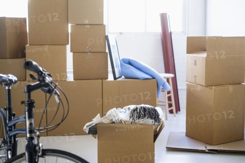 Cardboard boxes in new home