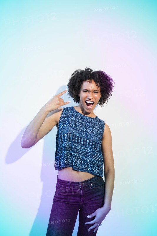 Black woman gesturing with fingers