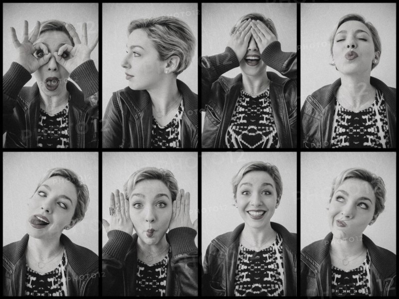 Series of photographs of Caucasian woman from photo booth