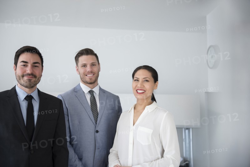 Smiling business people posing in office