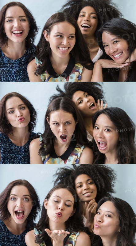 Series of women making faces in photo booth